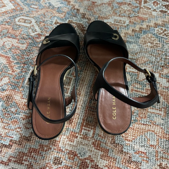 Cole Haan Black Espadrille Wedge Sandals - Picture 2 of 12